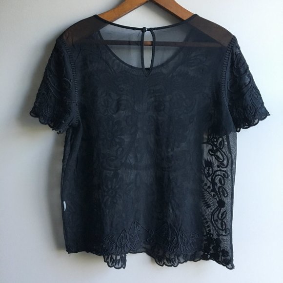 ⚪ 3/$15 Sheer black embroidered short sleeved blouse - Picture 8 of 13